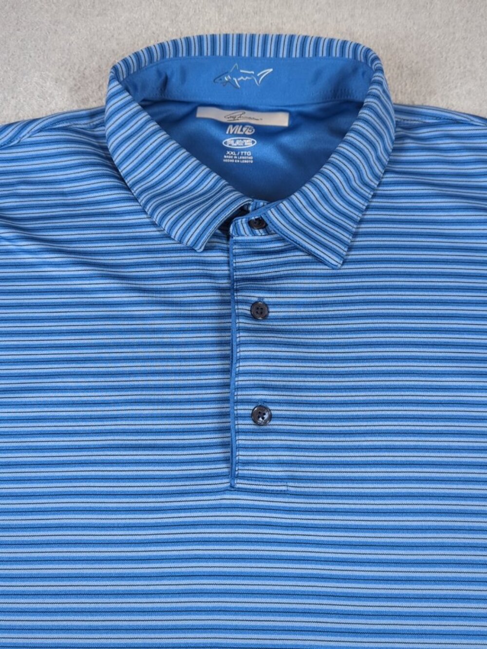 Greg Norman Polo Shirt Men's 2XL Blue Striped Golf Performance Play Dry ML75